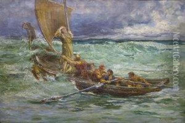 St Columba Leaving Ireland For Iona Oil Painting - Francis S. Walker