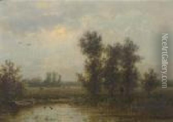 Paysage Hollandais A Oosterbeek/province De La Gueldre Oil Painting - Johannes Josephus Destree