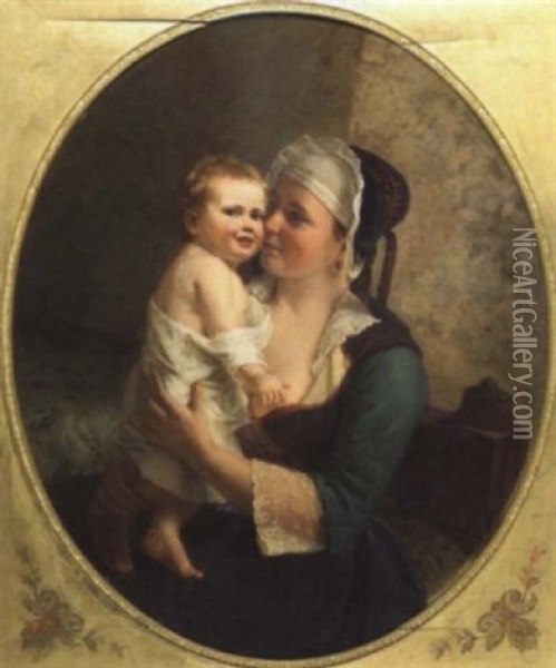 Jeune Femme Et Son Bebe Oil Painting - Julius Steglich