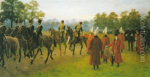 Life Guards And The Kings Troop In Hyde Park Oil Painting - James Prinsep Barnes Beadle