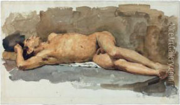 Liegender Mannlicher Akt Oil Painting - Albert Anker