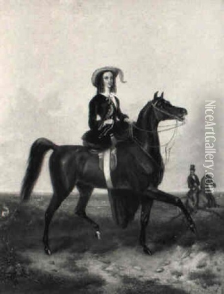 An Equestrian Portrait Of An Elegant Lady Holding A Falcon Oil Painting - Abraham Hendrik Winter