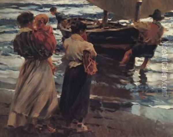 Trabajando en el puerto Oil Painting - Enrique Cubells