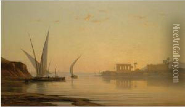 The Temple Of Philae, Aswan Oil Painting - Auguste Louis Veillon