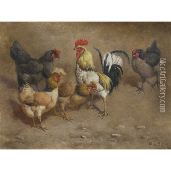 Hens In A Farmyard Oil Painting - William Baptiste Baird