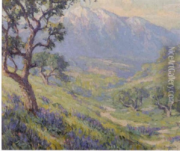 Wild Lupins, Mt. Sanantiono, San Gabriel Valley, California Oil Painting - Benjamin Chambers Brown