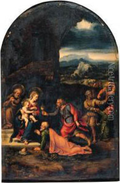 The Adoration Of The Magi Oil Painting - Girolamo da Carpi