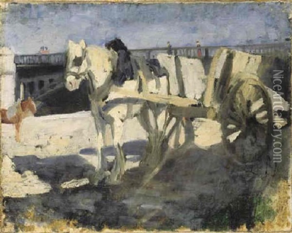 Strassenszene Mit Pferd Oil Painting - Giovanni Giacometti