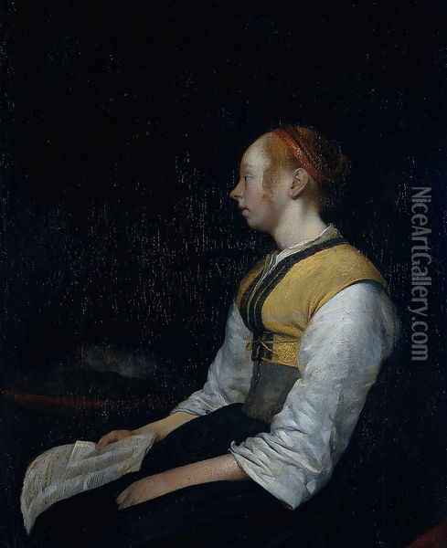 Girl in Peasant Costume. Probably Gesina, the Painter's Half-Sister Oil Painting - Gerard Ter Borch