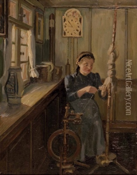 Junge Frau Am Spinnrad Oil Painting - Arthur Feudel