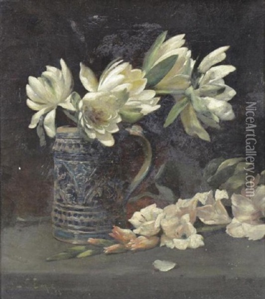 Still Life With Flowers In A Pitcher Oil Painting - Lawrence Carmichael Earle