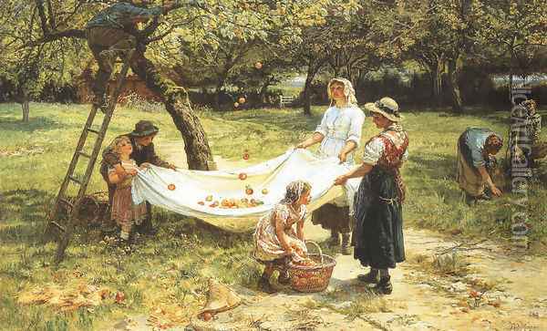 An Apple-gathering Oil Painting - Frederick Morgan