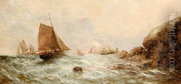 Sailing Off A Rocky Coastline Oil Painting - William Harry Williamson