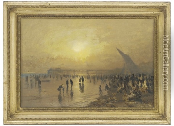 Shore Scene At Evening Oil Painting - Joseph Arthur Palliser Severn