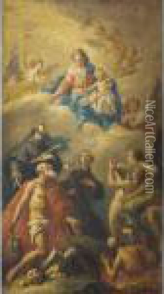 Madonna And Child With Saints 
Jerome Francis And Anthony Of Padua Interceding 
For Souls In Purgatory Oil Painting - Gaspare Diziani