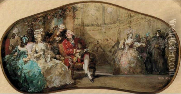 The Wedding Festivities Of Louis
 Xvi And Marie Antoinette At The Royal Theatre, Versailles Oil Painting - Eugene Louis Lami