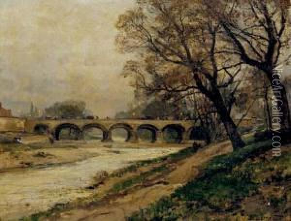 Landscape With River And Bridge Oil Painting - Hugo Darnaut