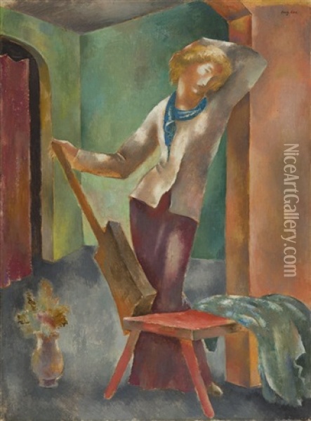 Girl With The Mandolin Oil Painting - Eugene Zak