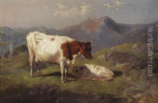 Hillside Cattle Oil Painting - Friedrich Wilhelm Keyl