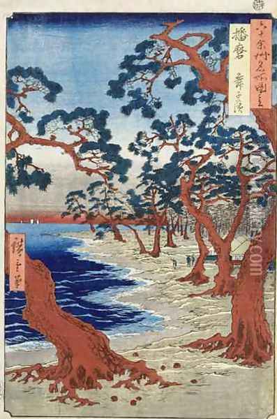 Coast of Maiko Harima Provine Oil Painting - Utagawa or Ando Hiroshige