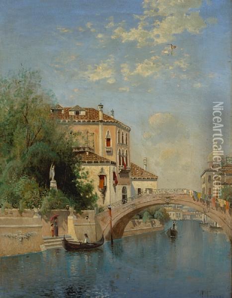 Gondolas On A Venetian Canal Oil Painting - Karl Eugen Felix