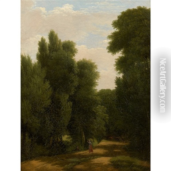 Chemin Forestier Avec Figure Oil Painting - Jean Victor Bertin