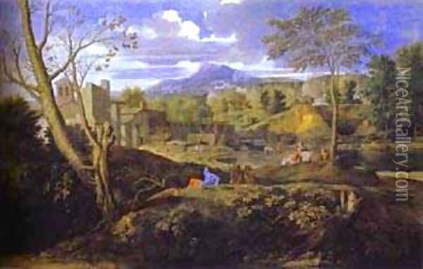 Landscape With Three Men 1645-1650 Oil Painting - Nicolas Poussin