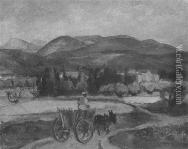 Provencalische Landschaft Mit Eselwagen Oil Painting - Erich Klossowski