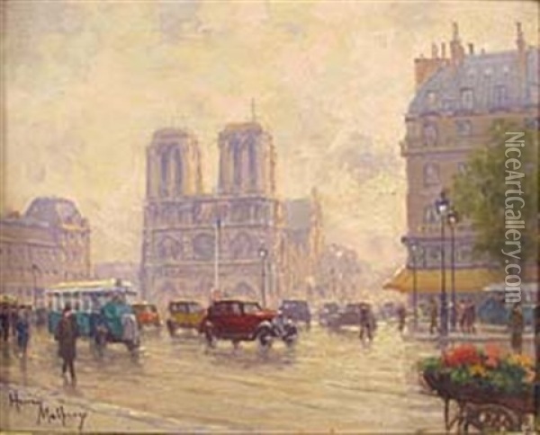 La Place St-michel Oil Painting - Henri Malfroy-Savigny