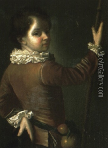 Portrait Of A Boy Holding A Hat And A Staff Oil Painting - Alexis Grimou