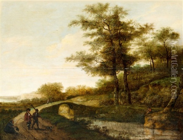 Landscape With Village Path And Men Oil Painting - Pieter Jansz van Asch