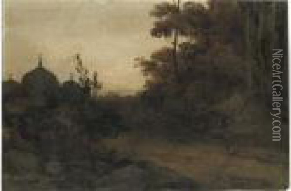 A Bengal Landscape, Dusk Oil Painting - George Chinnery