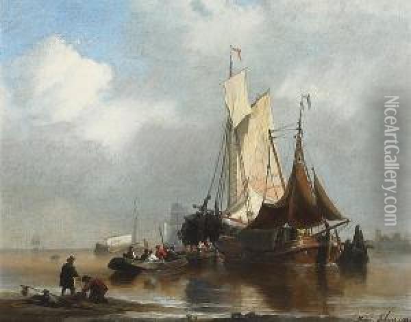 Shipping In A Harbor Oil Painting - Hendrik Adolf Schaep