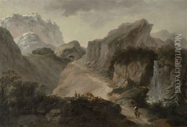 Der Wasserfall Im Schachenthal Ct. Uri Oil Painting - Heinrich Johann Wuest