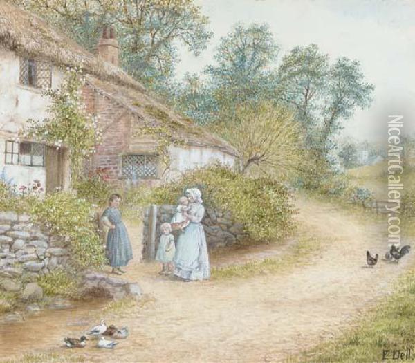 At The Cottage Gate Oil Painting - Etheline Eva Dell