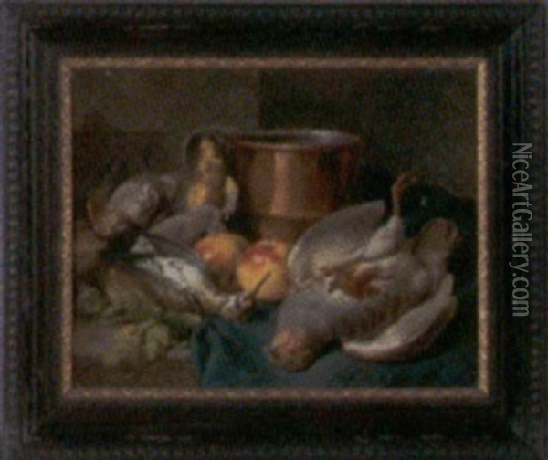 Game Birds And Copper Pot Oil Painting - Andries (Pauwels) Pauli