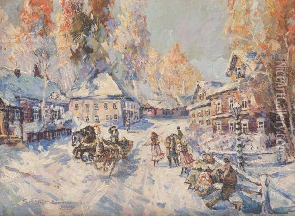 Village Sous La Neige Oil Painting - Konstantin Alexeievitch Korovin