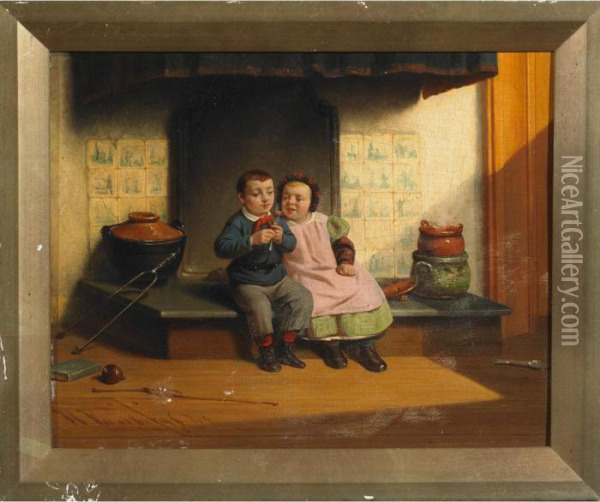 Children With A Tasty Morsel Oil Painting - Johannes Christoffel Vaarberg