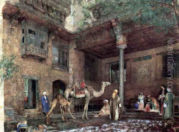Yard at the home of the painter in Cairo Oil Painting - John Frederick Lewis