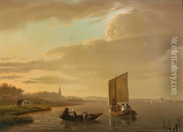 Hollandische Flusslandschaft Mit Booten Oil Painting - Cornelis Kimmel