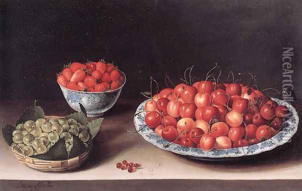 Still-Life with Cherries, Strawberries and Gooseberries 1630 Oil Painting - Louise Moillon