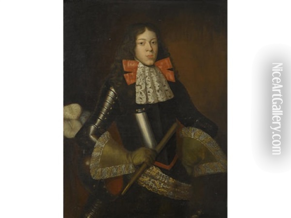 A Portrait Of A Young Man In Armour, Three-quarter Length Oil Painting - Alexis-Simon Belle