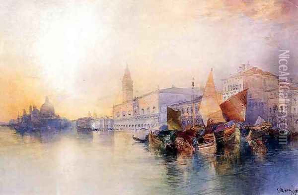 Santa Maria and The Ducal Palace, Venice Oil Painting - Thomas Moran