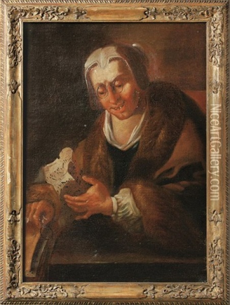 Alte Frau Mit Notenblatt Oil Painting - Antonio Cifrondi