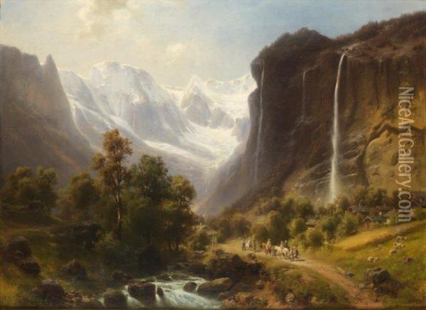 Paysage De Montagnes Oil Painting - Heinrich Hofer