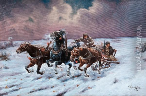 Winter Troika Oil Painting - Adolf Baumgartner