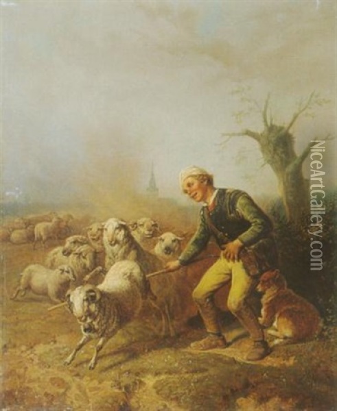 Der Vergnugte Schafhirte Oil Painting - Theodor (Fried. Wilhelm Heinrich Th.) Hosemann