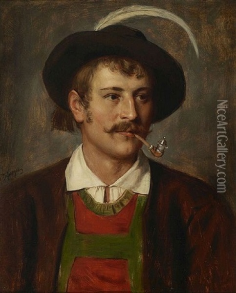Bauernportrat - Bursch Mit Pfeife Oil Painting - Franz Von Defregger