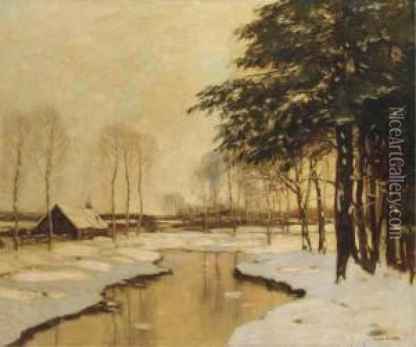 An Atmospheric Winters Day Oil Painting - Louis Willem Van Soest