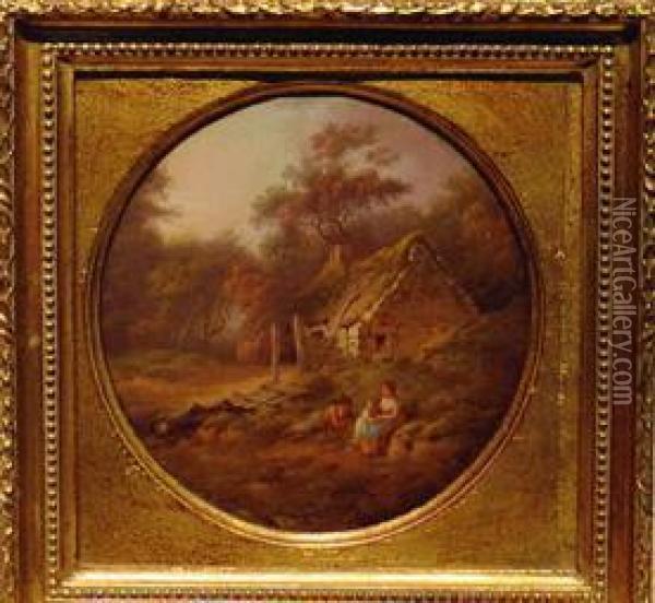 Peasant Family Outside Cottage Oil Painting - Walter Williams
